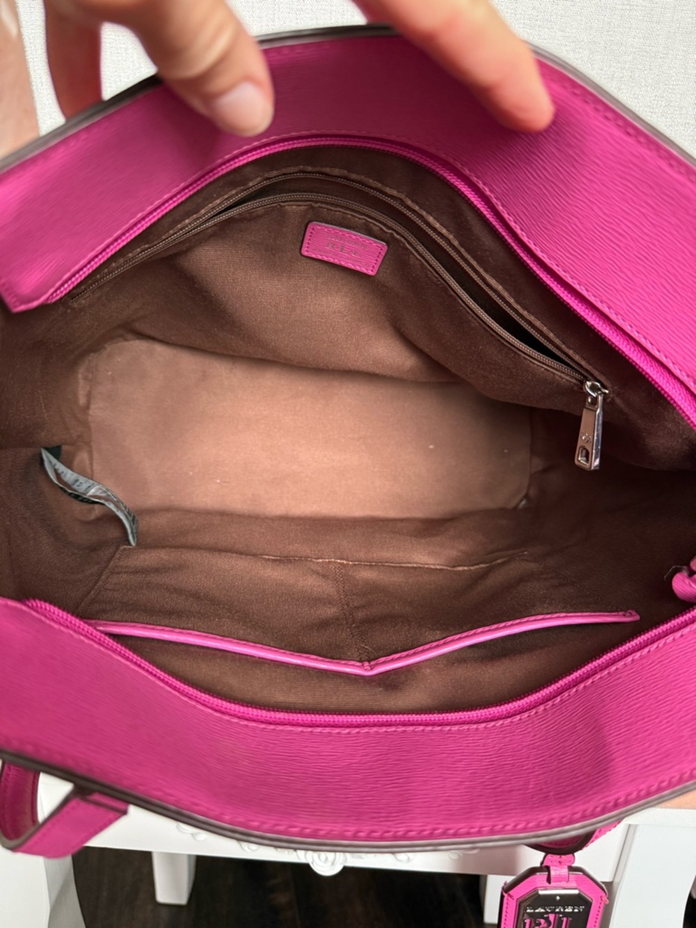 Lauren Ralph Lauren Pink Leather Tote Work Bag Barbiecore Large - Picture 6 of 11